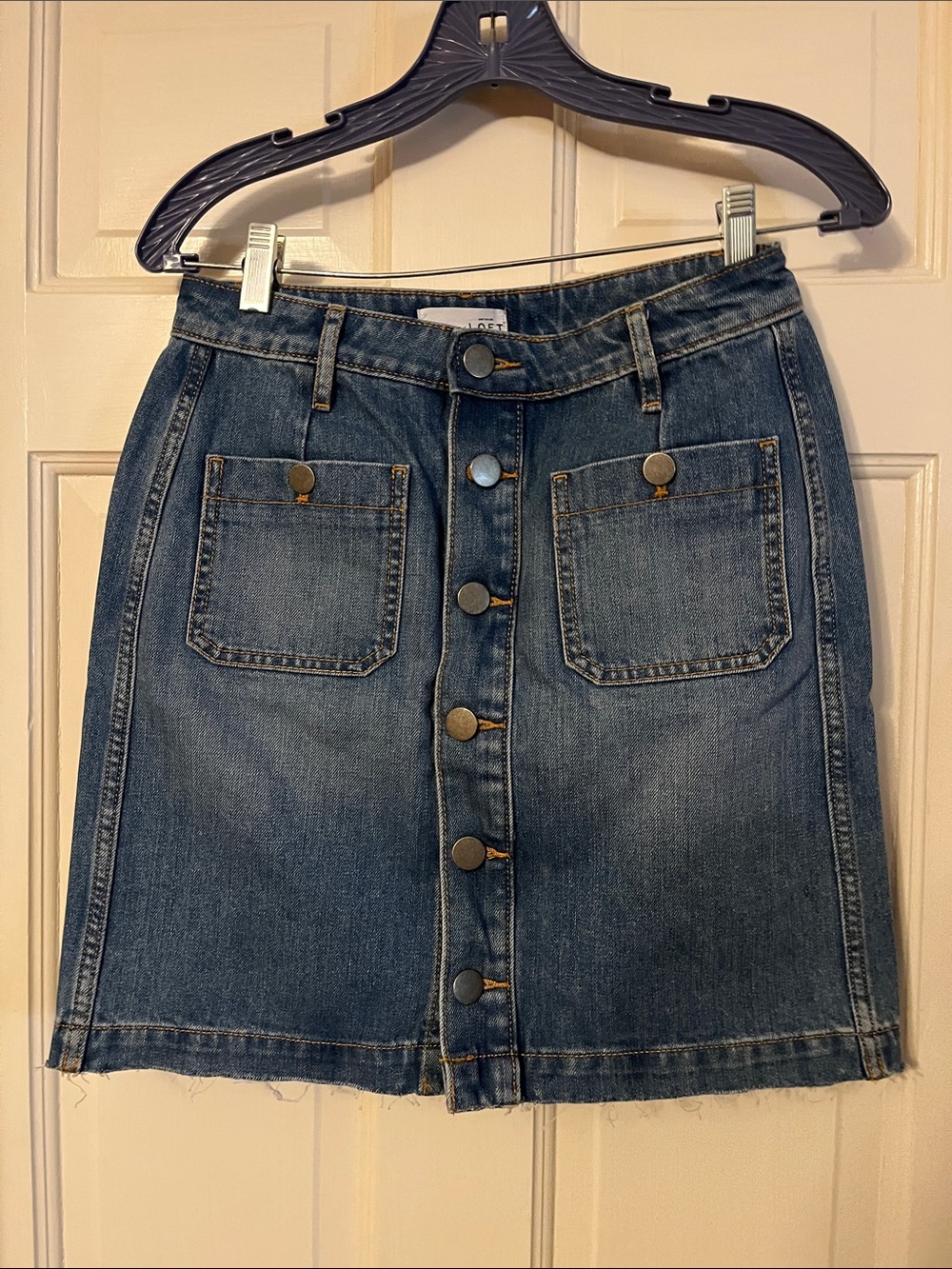 LOFT Medium Blue Button-Front Denim Mini Skirt
